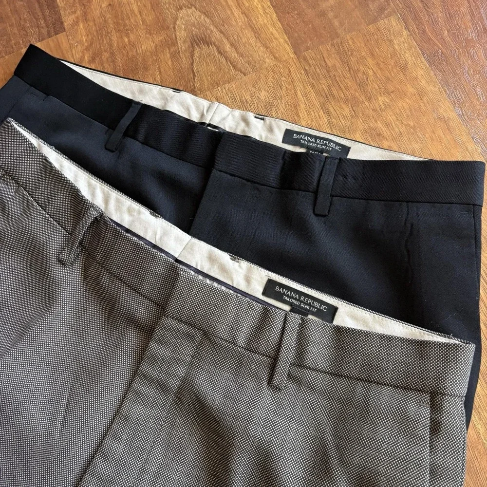 Banana Republic Pants LOT OF 2 Mens 34x34 Black Gray Slim Fit Flat Front Dress
